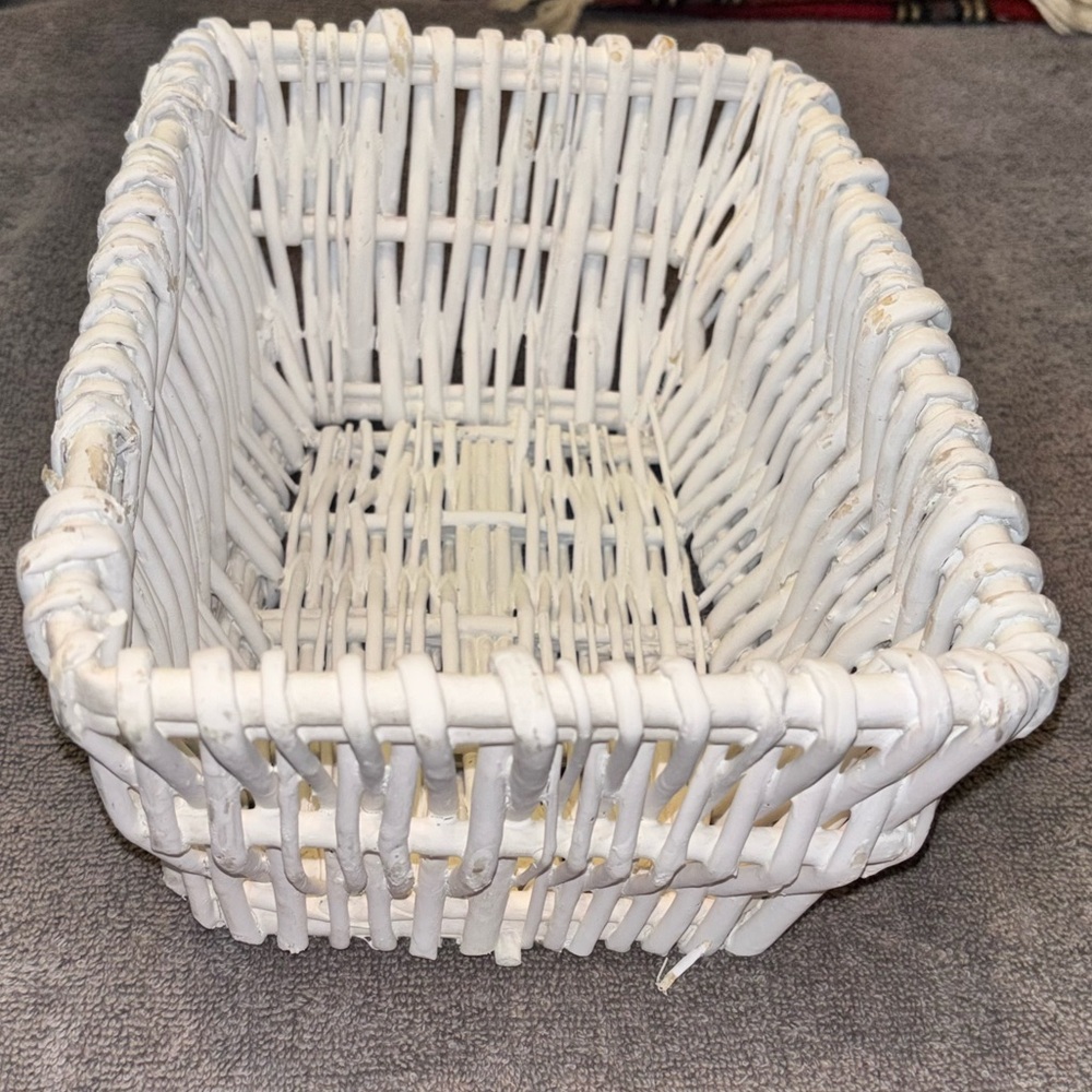 Woven Whitewash Wicker Rattan Basket